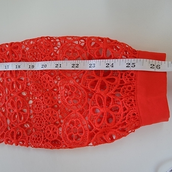Euc Orange V-Neck Sheath Dress with Lace Long Sleeves Size Small - Picture 5 of 9